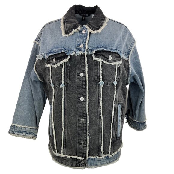Denim Trucker Jacket With Frayed Edges - Picture 1 of 3